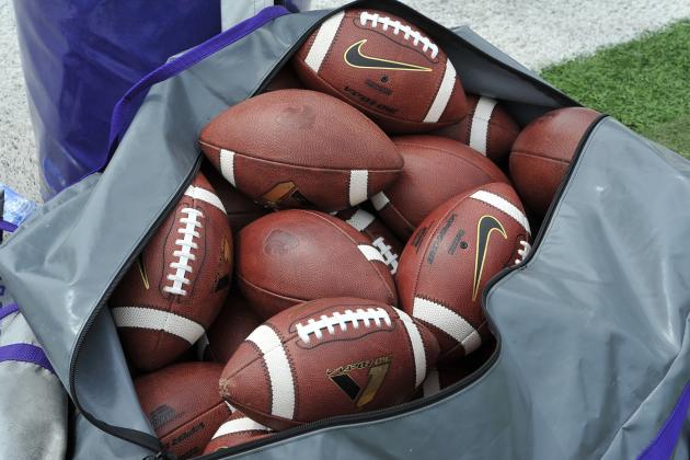 MANHATTAN, KS - APRIL 26: A general view of a bag of footballs before the Kansas State Wildcats Spring Game on April 26, 2014 at Bill Snyder Family Stadium in Manhattan, Kansas. (Photo by Peter G. Aiken/Getty Images)