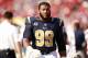 Los Angeles Rams defensive tackle Aaron Donald (99) walks the sidelines during an NFL football game against the Tampa Bay Buccaneers, Sunday, Sept. 25, 2016, in Tampa. The Rams won the game 37-32. (Jeff Haynes/AP Images for Panini)