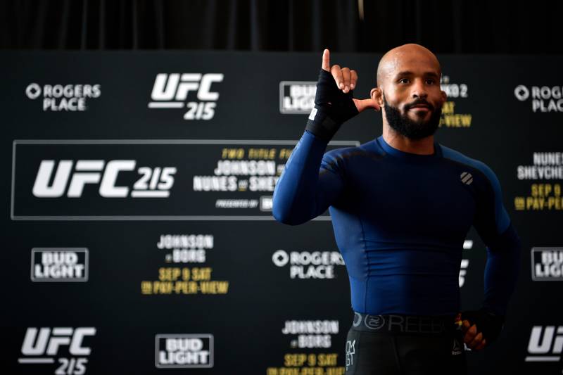 EDMONTON, AB - SEPTEMBER 07: UFC flyweight champion Demetrious Johnson holds an open workout session for fans and media at Rogers Place on September 7, 2017 in Edmonton, Alberta, Canada. (Photo by Jeff Bottari/Zuffa LLC/Zuffa LLC via Getty Images)