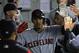 CHICAGO, IL - SEPTEMBER 07: Erik Gonzalez #9 of the Cleveland Indians is congratulated in the dugout after hitting his second home run of the game in the 9th inning against the Chicago White Sox at Guaranteed Rate Field on September 7, 2017 in Chicago, Illinois. The Indians defeated the White Sox 11-2. (Photo by Jonathan Daniel/Getty Images)