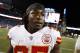 Kansas City Chiefs running back Kareem Hunt leaves the field after an NFL football game against the New England Patriots, Friday, Sept. 8, 2017, in Foxborough, Mass. (AP Photo/Michael Dwyer)