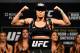 EDMONTON, AB - SEPTEMBER 08: Amanda Nunes of Brazil poses on the scale during the UFC 215 weigh-in inside the Rogers Place on September 8, 2017 in Edmonton, Alberta, Canada. (Photo by Jeff Bottari/Zuffa LLC/Zuffa LLC via Getty Images)