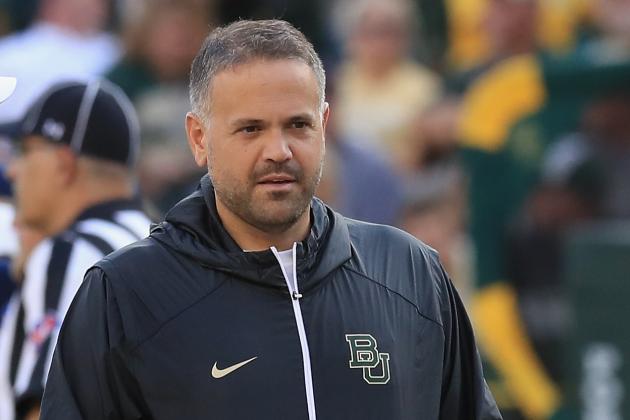 WACO, TX - SEPTEMBER 09:  Head coach Matt Rhule of the Baylor Bears before a game against the UTSA Roadrunners at McLane Stadium  on September 9, 2017 in Waco, Texas.  (Photo by Ronald Martinez/Getty Images)