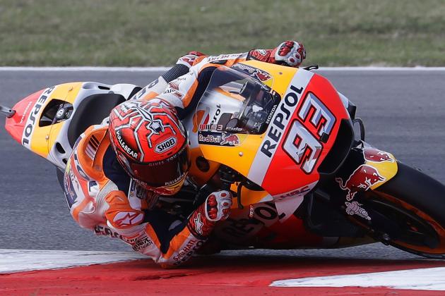 Spain's Marc Marquez rides his Honda during the qualifying session for Sunday's San Marino Moto GP race, at the Misano circuit, in Misano Adriatico, Italy, Saturday, Sept. 9, 2017. (AP Photo/Antonio Calanni)