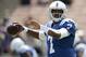 Indianapolis Colts quarterback Jacoby Brissett warms up before an NFL football game against the Los Angeles Rams Sunday, Sept. 10, 2017, in Los Angeles. (AP Photo/Jae C. Hong)