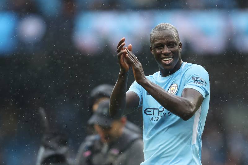 MANCHESTER, ENGLAND - SEPTEMBER 09: Benjamin Mendy of Manchester City celebrates with the fans at full time during the Premier League match between Manchester City and Liverpool at Etihad Stadium on September 9, 2017 in Manchester, England. (Photo by Robbie Jay Barratt - AMA/Getty Images)