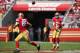 SANTA CLARA, CA - SEPTEMBER 10: Brian Hoyer #2 of the San Francisco 49ers throws a pass to George Kittle #85 against the Carolina Panthers during the second quarter of their NFL football game at Levi's Stadium on September 10, 2017 in Santa Clara, California. (Photo by Thearon W. Henderson/Getty Images)