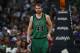 Boston Celtics center Tyler Zeller (44) in the second half of an NBA basketball game Friday, March 10, 2017, in Denver. The Nuggets won 119-99. (AP Photo/David Zalubowski)