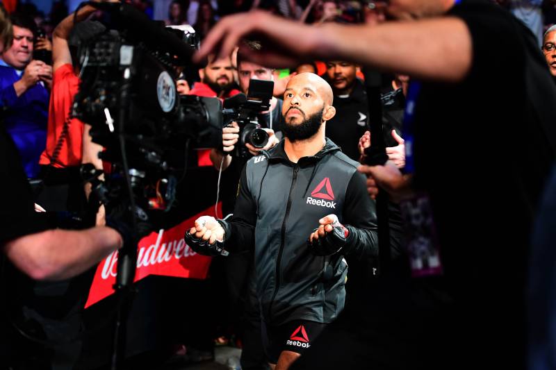 Apr 15, 2017; Kansas City, MO, USA; Demetrious Johnson before the fight against Wilson Reis fight during UFC Fight Night at Sprint Center. Mandatory Credit: Ron Chenoy-USA TODAY Sports