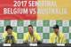 Team Australia's captain Lleyton Hewitt, center, speaks while flanked by Australian players Jordan Thomas, left, and John Peers, right, during a media conference prior to a Davis Cup World Group semi-final tennis match in Brussels, Tuesday, Sept. 12, 2017. Belgium plays a semi-final against Australia beginning Friday, Sept. 15, 2017. (AP Photo/Geert Vanden Wijngaert)