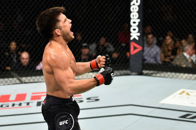 EDMONTON, AB - SEPTEMBER 09: Henry Cejudo celebrates his knockout victory over Wilson Reis of Brazil in their flyweight bout during the UFC 215 event inside the Rogers Place on September 9, 2017 in Edmonton, Alberta, Canada. (Photo by Jeff Bottari/Zuffa LLC/Zuffa LLC via Getty Images)