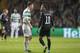 GLASGOW, SCOTLAND - SEPTEMBER 12: Anthony Ralston of Celtic has words with Neymar of Paris Saint Germain during the UEFA Champions League Match between Celtic and Paris Saint Germain at Celtic Park Stadium on September 12, 2017 in Glasgow, Scotland. (Photo by Steve Welsh/Getty Images)