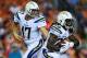 DENVER, CO - SEPTEMBER 11: Philip Rivers #17 hands the ball off to running back Melvin Gordon #28 of the Los Angeles Chargers in the second quarter of the game against the Denver Broncos at Sports Authority Field at Mile High on September 11, 2017 in Denver, Colorado. (Photo by Dustin Bradford/Getty Images)