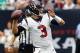 HOUSTON, TX - SEPTEMBER 10: Tom Savage #3 of the Houston Texans looks for a receiver against the Jacksonville Jaguars at NRG Stadium on September 10, 2017 in Houston, Texas. (Photo by Bob Levey/Getty Images)