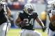NASHVILLE, TN- SEPTEMBER 10: Running back Marshawn Lynch #24 of the Oakland Raiders runs the ball against the Tennessee Titans in the second half at Nissan Stadium on September 10, 2017 In Nashville, Tennessee. (Photo by Wesley Hitt/Getty Images) )