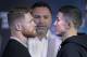Boxers Canelo Alvarez (L) and Gennady Golovkin face-off during their final press conference at MGM Grand Hotel & Casino on September 13, 2017 in Las Vegas, Nevada.
Alvarez will challenge WBC, WBA and IBF middleweight champion Gennady Golovkin for his titles at T-Mobile Arena on September 16 in Las Vegas. / AFP PHOTO / John GURZINSKI (Photo credit should read JOHN GURZINSKI/AFP/Getty Images)