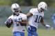 Indianapolis Colts' T.Y. Hilton (13) makes a catch against Donte Moncrief (10) during the team's organized team activities at its NFL football training facility, Tuesday, May 23, 2017, in Indianapolis. (AP Photo/Darron Cummings)