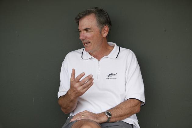 MESA, AZ - MARCH 5: Executive Vice President of Baseball Operations Billy Beane of the Oakland Athletics relaxes in the dugout prior to a spring training game against the Milwaukee Brewers at Hohokam Stadium on March 5, 2016 in Mesa, Arizona. (Photo by Michael Zagaris/Oakland Athletics/Getty Images)