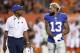 CLEVELAND, OH - AUGUST 21: Odell Beckham Jr. #13 of the New York Giants looks toward the defense as he walks off the field after suffering an injury during a preseason game against the Cleveland Browns at FirstEnergy Stadium on August 21, 2017 in Cleveland, Ohio. (Photo by Joe Robbins/Getty Images)
