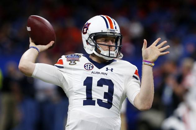 Auburn quarterback Sean White (13) warms up before the Sugar Bowl NCAA college football game against Oklahoma in New Orleans, Monday, Jan. 2, 2017. (AP Photo/Butch Dill)