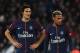 Paris Saint-Germain's Uruguayan forward Edinson Cavani (L) and Paris Saint-Germain's Brazilian forward Neymar react during the French Ligue 1 football match between Paris Saint-Germain (PSG) and Lyon (OL) on September 17, 2017 at the Parc des Princes stadium in Paris. / AFP PHOTO / FRANCK FIFE (Photo credit should read FRANCK FIFE/AFP/Getty Images)