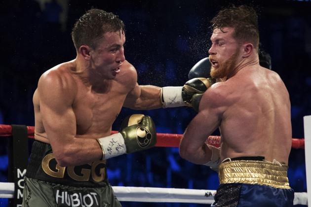 LAS VEGAS, NV - SEPTEMBER 16: Gennady Golovkin punches Canelo Alvarez during their WBC, WBA and IBF middleweight championship bout at T-Mobile Arena on September 16, 2017 in Las Vegas, Nevada. (Photo by Al Bello/Getty Images)