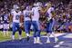 EAST RUTHERFORD, NJ - SEPTEMBER 18: Marvin Jones #11 of the Detroit Lions celebrates with Matthew Stafford #9 after scoring a 27 yard touchdown in the first quarter against the New York Giants during their game at MetLife Stadium on September 18, 2017 in East Rutherford, New Jersey. (Photo by Elsa/Getty Images)