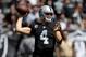 OAKLAND, CA - SEPTEMBER 17: Derek Carr #4 of the Oakland Raiders drops back to pass against the New York Jets during the first quarter of their NFL football game at Oakland-Alameda County Coliseum on September 17, 2017 in Oakland, California. (Photo by Thearon W. Henderson/Getty Images)