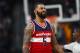 Washington Wizards forward Markieff Morris (5) in the second half of an NBA basketball game Wednesday, March 8, 2017, in Denver. The Wizards won 123-113. (AP Photo/David Zalubowski)