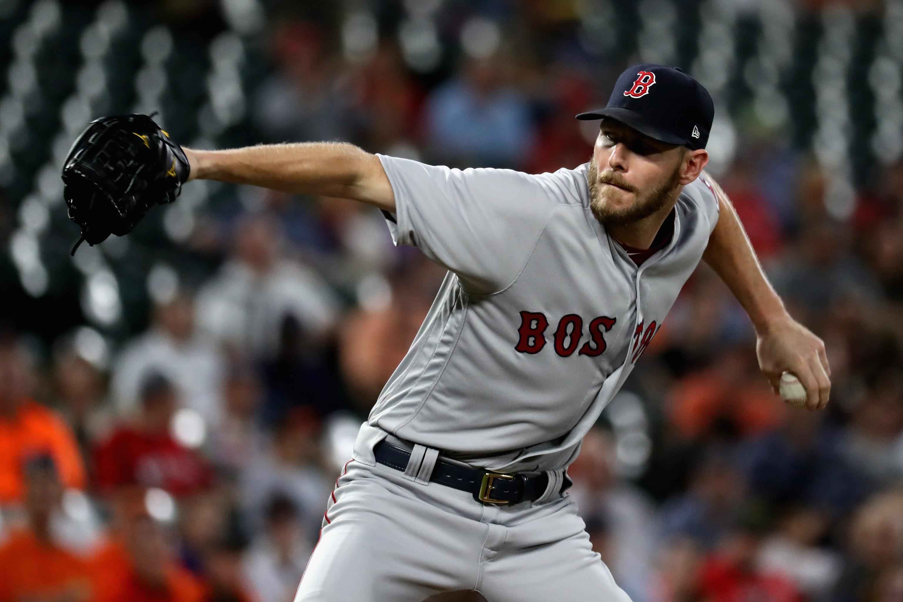 TORONTO, ON - AUGUST 29: Boston Red Sox Starting pitcher Chris Sale (41)  pitches during the regular season MLB game between the Boston Red Sox and  Toronto Blue Jays on August 29