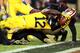 SANTA CLARA, CA - SEPTEMBER 21: Sammy Watkins #12 of the Los Angeles Rams stretches the ball across the goal line for a touchdown against the San Francisco 49ers during their NFL game at Levi's Stadium on September 21, 2017 in Santa Clara, California. (Photo by Ezra Shaw/Getty Images)