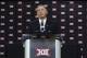 Big 12 commissioner Bob Bowlsby speaks to reporters during the Big 12 NCAA college football media day at the Dallas Cowboys practice facilities in Frisco, Texas, Monday, July 17, 2017. (AP Photo/LM Otero)