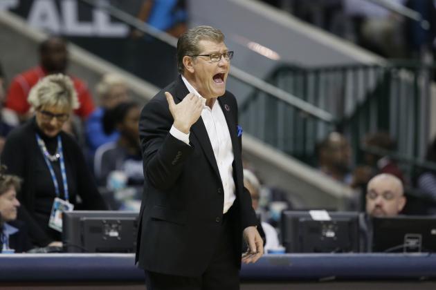Connecticut head coach Geno Auriemma during an NCAA college basketball game against Mississippi State in the semifinals of the women's Final Four, Friday, March 31, 2017, in Dallas. (AP Photo/LM Otero)