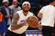 Mar 29, 2017; New York, NY, USA; New York Knicks small forward Carmelo Anthony (7) warms up before a game against the Miami Heat at Madison Square Garden. Mandatory Credit: Brad Penner-USA TODAY Sports
