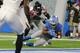 DETROIT, MI - SEPTEMBER 24: Golden Tate #15 of the Detroit Lions catches the ball as Brian Poole #34 of the Atlanta Falcons touches him and his knee hits the ground during the fourth quarter at Ford Field on September 24, 2017 in Detroit, Michigan. The play war originally ruled a touchdown but was overturned after the officials viewed the play and the game was over giving the Atlanta Falcons a 30-26 victory over the Detroit Lions. (Photo by Rey Del Rio/Getty Images)