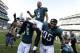 Philadelphia Eagles' Jake Elliott is carried off the field after kicking the game-winning field goal during an NFL football game against the New York Giants, Sunday, Sept. 24, 2017, in Philadelphia. Philadelphia won 27-24. (AP Photo/Michael Perez)