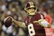 Washington Redskins quarterback Kirk Cousins (8) passes the ball during the first half of an NFL football game against the Oakland Raiders in Landover, Md., Sunday, Sept. 24, 2017. (AP Photo/Mark Tenally)