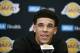 FILE - In this June 23, 2017, file photo, Los Angeles Lakers draft pick Lonzo Ball speaks during a news conference in El Segundo, Calif. In the midst of the worst stretch in franchise history, the Lakers may have finally found the cornerstone of their future. (AP Photo/Jae C. Hong, File)
