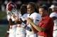 Alabama quarterback Jalen Hurts, second from right, cheers his teammates in the second half of an NCAA college football game against Vanderbilt Saturday, Sept. 23, 2017, in Nashville, Tenn. (AP Photo/Mark Humphrey)