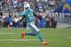 Miami Dolphins wide receiver Jarvis Landry (14) runs with the ball during the first half of an NFL football game against the Los Angeles Chargers Sunday, Sept. 17, 2017, in Carson, Calif. (AP Photo/Mark J. Terrill)