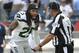 Seattle Seahawks cornerback Richard Sherman (25) argues a penalty call with umpire Paul King (121) in the first half of an NFL football game against the Tennessee Titans Sunday, Sept. 24, 2017, in Nashville, Tenn. (AP Photo/Mark Zaleski)