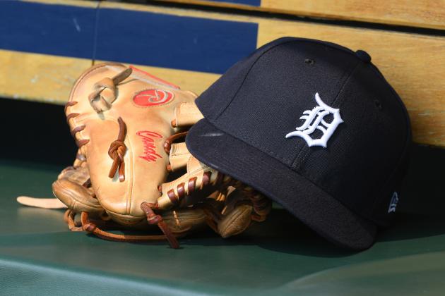 DETROIT, MI - SEPTEMBER 04:  A detailed view of the baseball glove and hat used by Jeimer Candelario #46 of the Detroit Tigers sitting in the dugout during the game against the Kansas City Royals at Comerica Park on September 4, 2017 in Detroit, Michigan. The Royals defeated the Tigers 7-6.  (Photo by Mark Cunningham/MLB Photos via Getty Images)