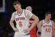 New York Knicks' Kristaps Porzingis (6) reacts to a call during the second half of the team's NBA basketball game against the Washington Wizards on Thursday, Jan. 19, 2017, in New York. The Wizards won 113-110. (AP Photo/Frank Franklin II)