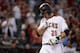 PHOENIX, AZ - SEPTEMBER 27: J.D. Martinez #28 of the Arizona Diamondbacks celebrates after hitting a solo home run in the ninth inning of the MLB game against the San Francisco Giants at Chase Field on September 27, 2017 in Phoenix, Arizona. (Photo by Jennifer Stewart/Getty Images)