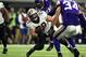 MINNEAPOLIS, MN - SEPTEMBER 11: John Kuhn #29 of the New Orleans Saints stumbles with the ball in the first half of the game against the Minnesota Vikings on September 11, 2017 at U.S. Bank Stadium in Minneapolis, Minnesota. (Photo by Hannah Foslien/Getty Images)
