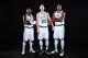BOSTON, MA - SEPTEMBER 25: Gordon Hayward #20, Kyrie Irving #11 and Al Horford #42 of the Boston Celtics pose for a portrait during the 2017-18 NBA Media Day on September 25, 2017 at the TD Garden in Boston, Massachusetts. NOTE TO USER: User expressly acknowledges and agrees that, by downloading and or using this photograph, User is consenting to the terms and conditions of the Getty Images License Agreement. Mandatory Copyright Notice: Copyright 2017 NBAE (Photo by Brian Babineau/NBAE via Getty Images)