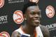Guard Dennis Schroder of Germany takes questions during the Atlanta Hawks basketball media day, Monday, Sept. 25, 2017, in Atlanta. (AP Photo/John Amis)
