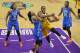Los Angeles Sparks guard Chelsea Gray, second from right, shoots as Minnesota Lynx forward Rebekkah Brunson, left, guard Jia Perkins, second from left, and center Sylvia Fowles defend during the first half in Game 3 of a WNBA basketball finals game, Friday, Sept. 29, 2017, in Los Angeles. (AP Photo/Mark J. Terrill)