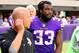 MINNEAPOLIS, MN - OCTOBER 1: Dalvin Cook #33 of the Minnesota Vikings walks into the locker room after getting injured on a play in the third quarter of the game against the Detroit Lions on October 1, 2017 at U.S. Bank Stadium in Minneapolis, Minnesota. (Photo by Adam Bettcher/Getty Images)