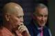 Atlanta Braves interim manager Brian Snitker, left, listens as the team's president of baseball operations John Hart speaks during a news conference Monday, Oct. 3, 2016, in Atlanta. Hart and general manager John Coppolella both said that Snitker is in the running to keep his job based on the way the team responded to his leadership. (AP Photo/John Bazemore)